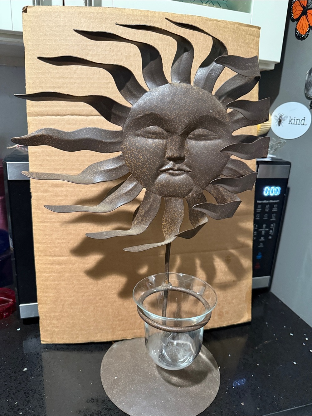 Rustic Metal Sun Face Wall Art - Black